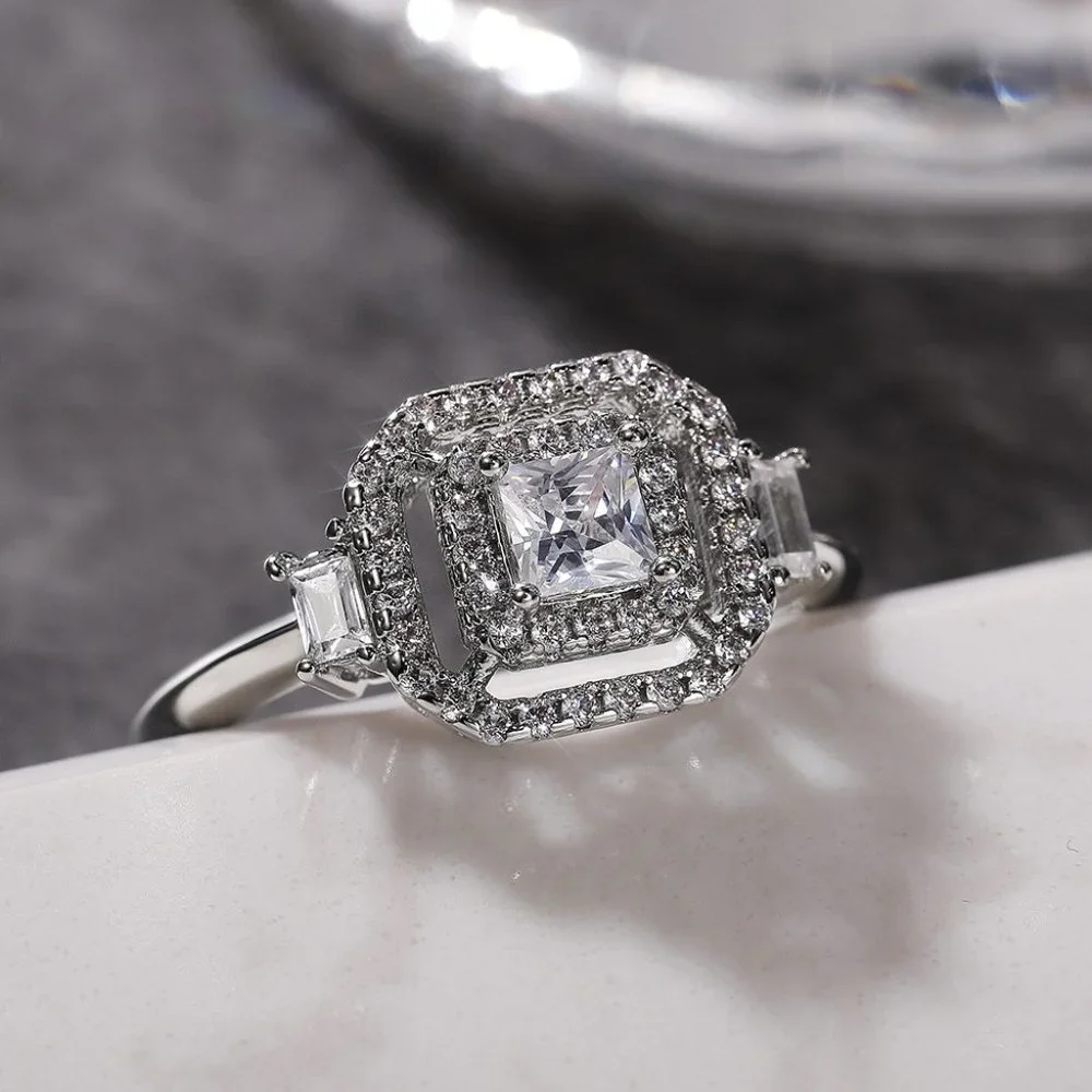 🔥New Luxury Engagement Clear Diamond Square Noble Dainty Ring for Women, K782 - Picture 6 of 9
